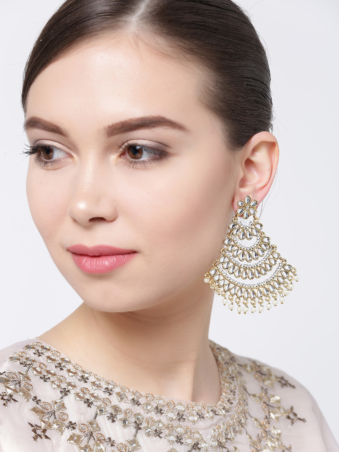 YouBella Gold-Plated Stone-Studded Beaded Chandbalis